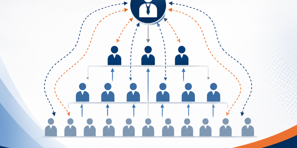 Skip-level communication between a senior leader, managers, and employees across organization levels